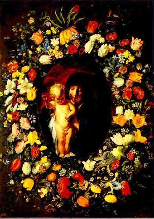 Wikioo.org - The Encyclopedia of Fine Arts - Painting, Artwork by Jacob Jordaens - Madonna and Child wreathed with flowers