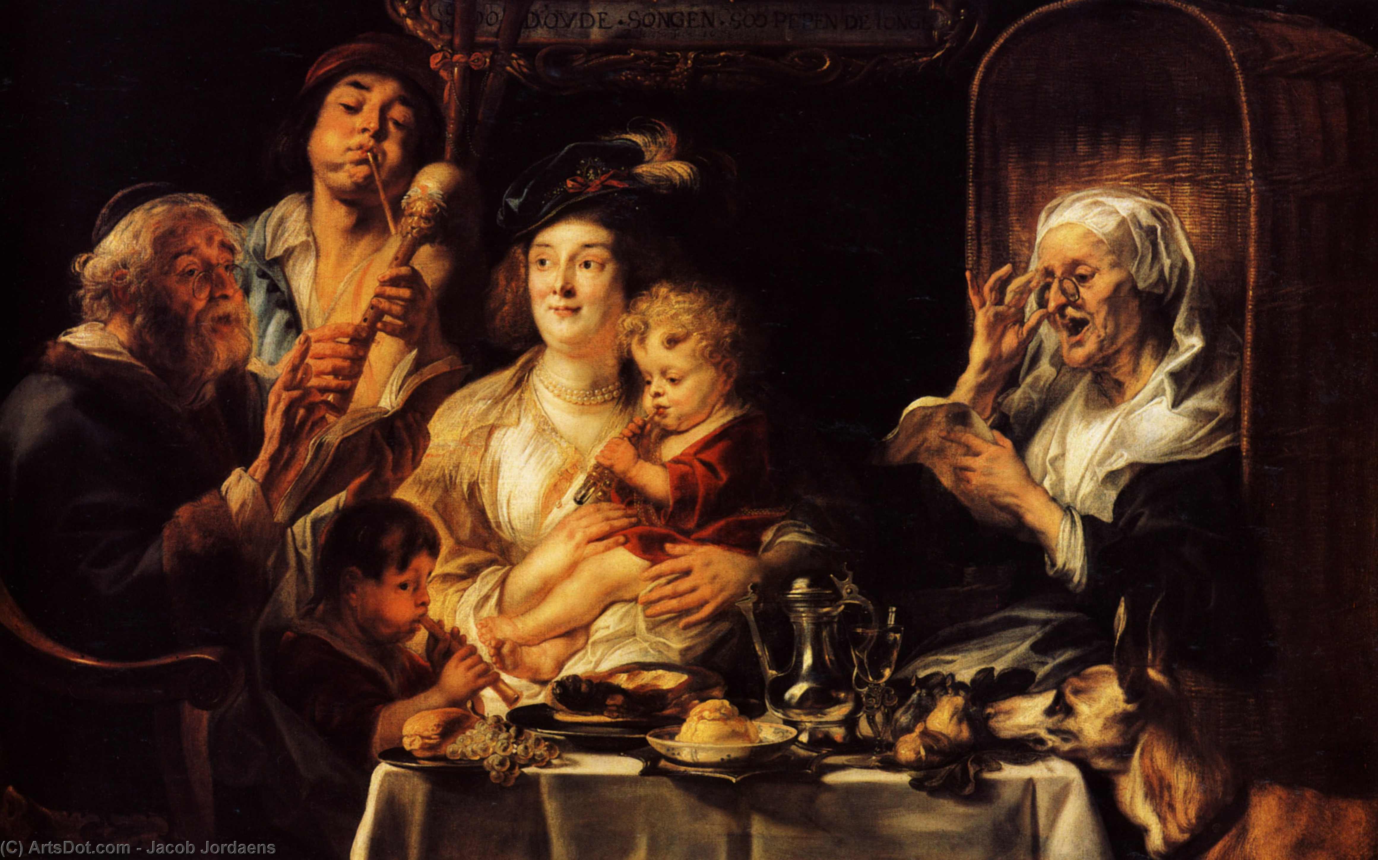 Wikioo.org - The Encyclopedia of Fine Arts - Painting, Artwork by Jacob Jordaens - As the Old Sang, So the young Pipe
