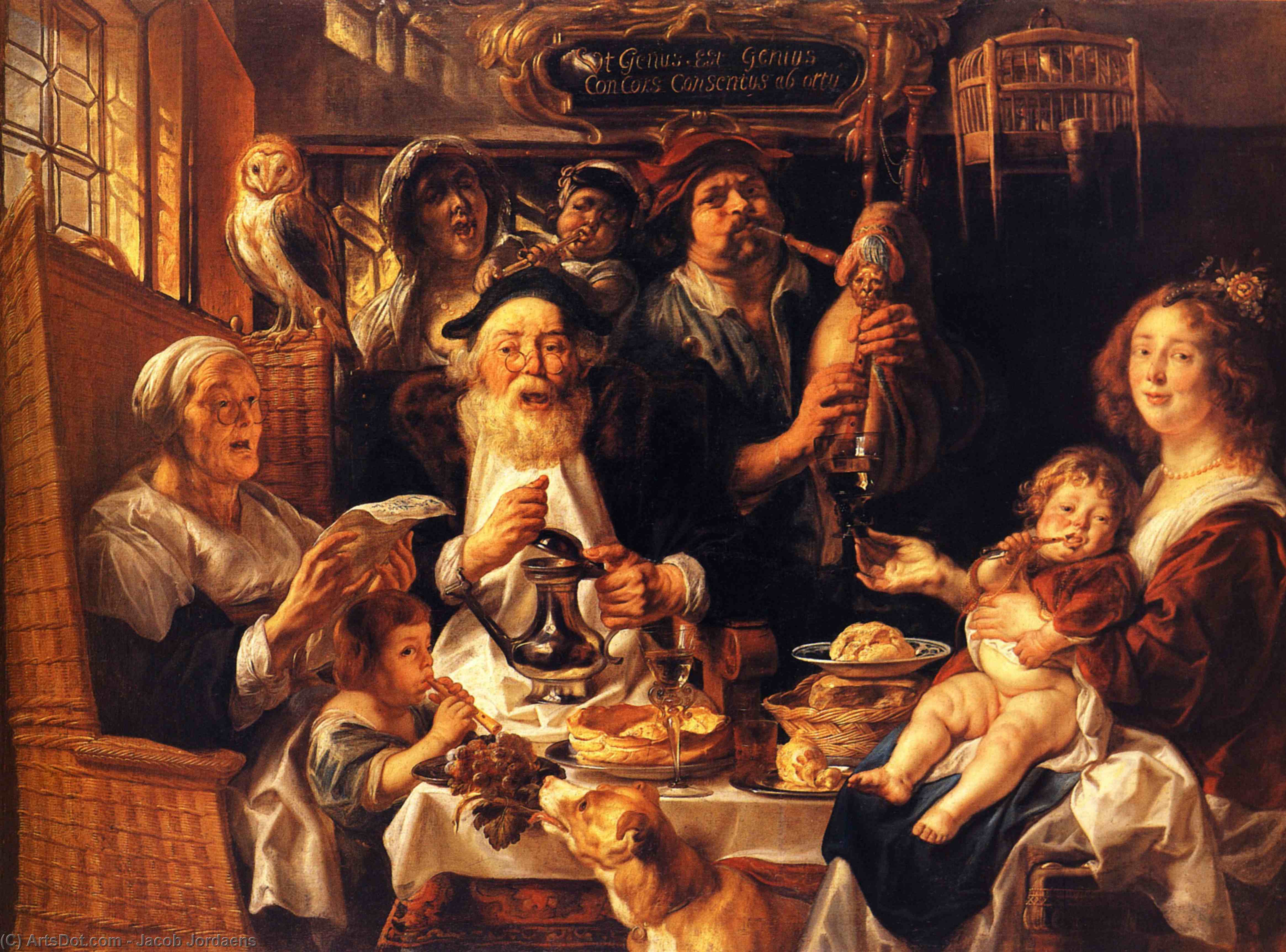 Wikioo.org - สารานุกรมวิจิตรศิลป์ - จิตรกรรม Jacob Jordaens - As the Old Sang, So the young Pipe