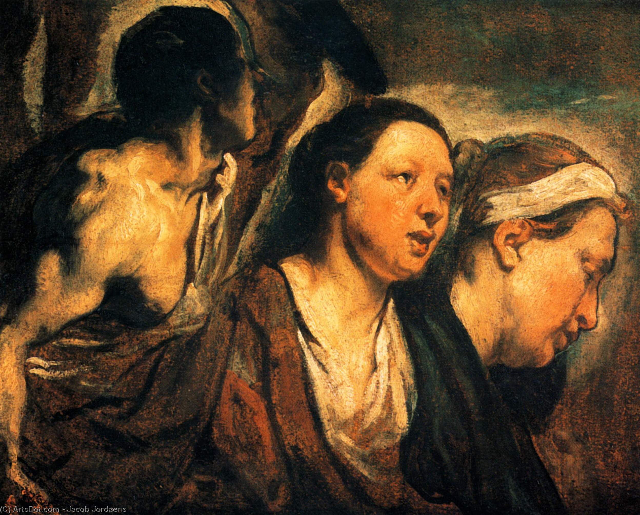 WikiOO.org - Encyclopedia of Fine Arts - Maleri, Artwork Jacob Jordaens - Study of two female heads and torso of a warrior