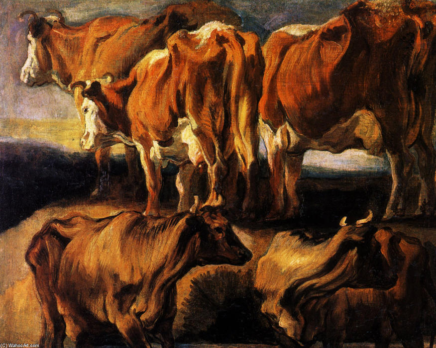 Wikioo.org – La Enciclopedia de las Bellas Artes - Pintura, Obras de arte de Jacob Jordaens - cinco estudios de vacas