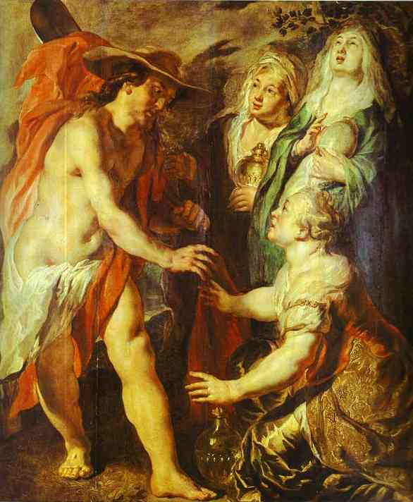 Wikioo.org - The Encyclopedia of Fine Arts - Painting, Artwork by Jacob Jordaens - Christ Comes as a Gardener to Three Marys