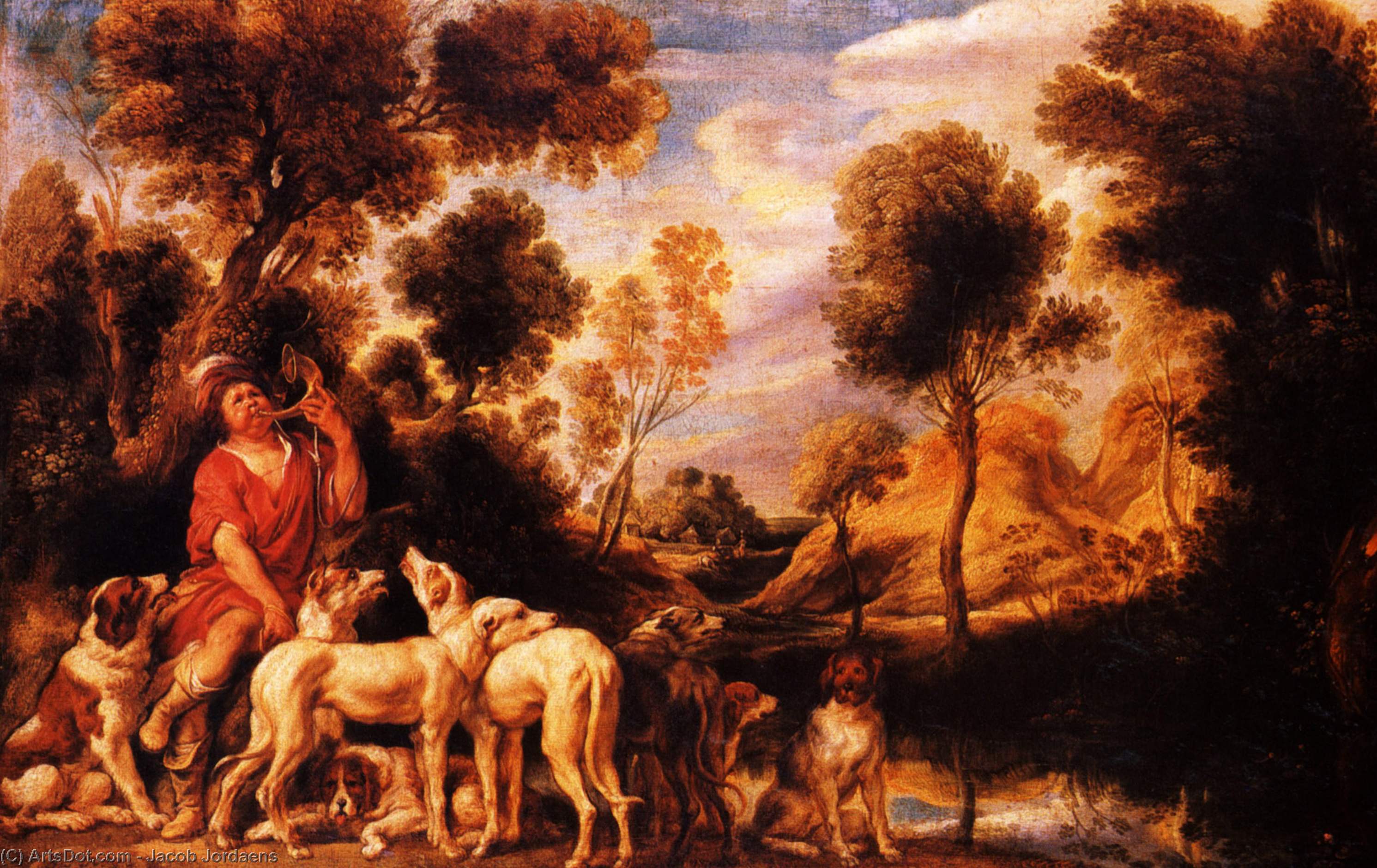 Wikioo.org - สารานุกรมวิจิตรศิลป์ - จิตรกรรม Jacob Jordaens - Hunter with his dogs
