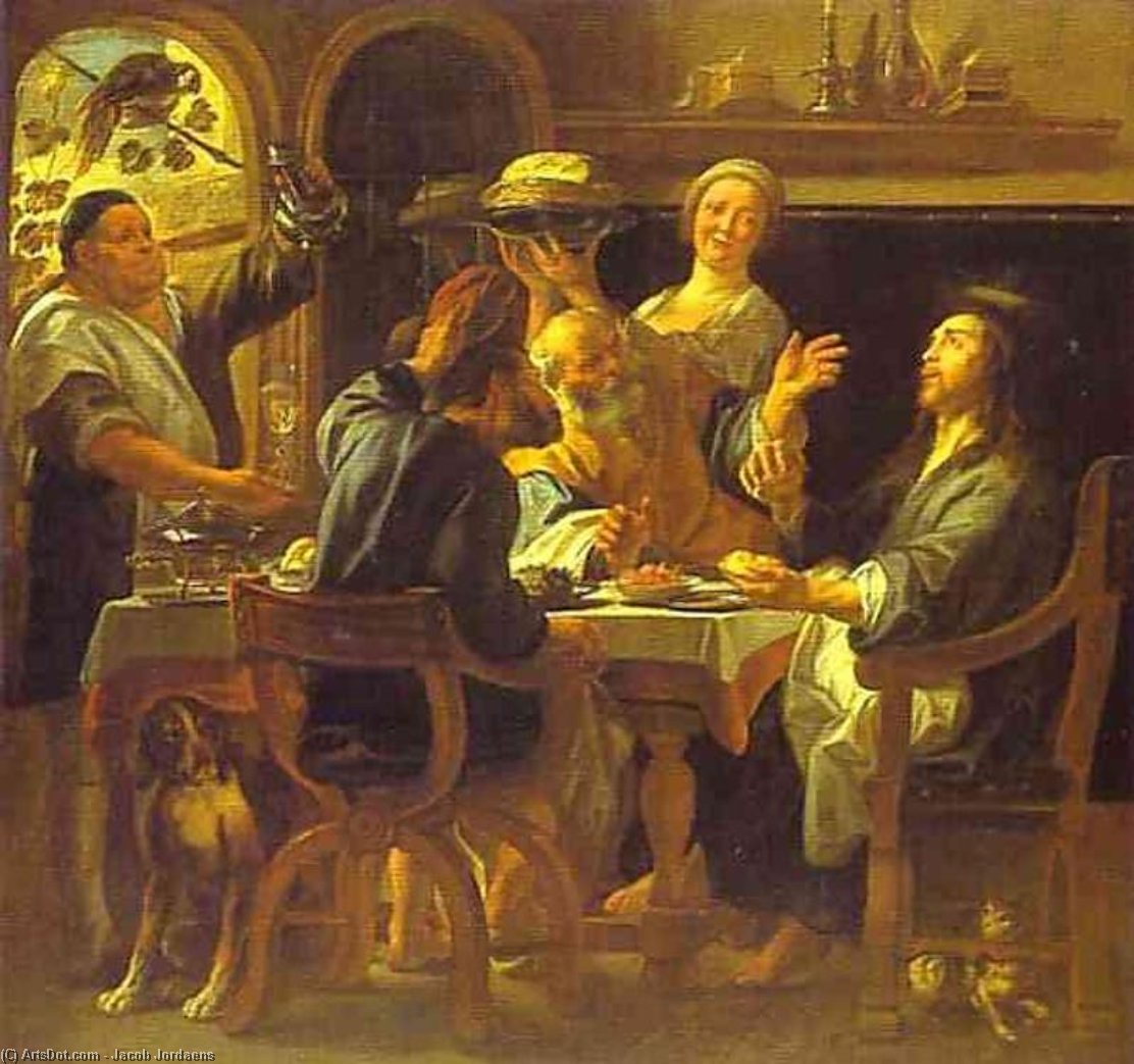 Wikioo.org – L'Encyclopédie des Beaux Arts - Peinture, Oeuvre de Jacob Jordaens - Le souper à Emmaüs