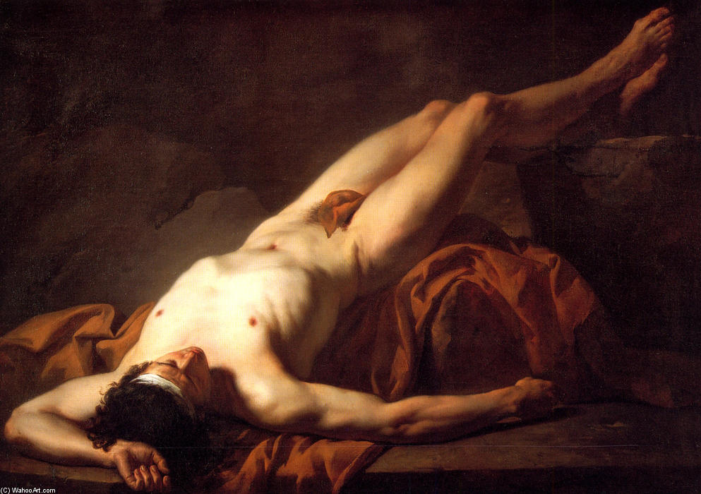 Wikoo.org - موسوعة الفنون الجميلة - اللوحة، العمل الفني Jacques Louis David - Male Nude known as Hector