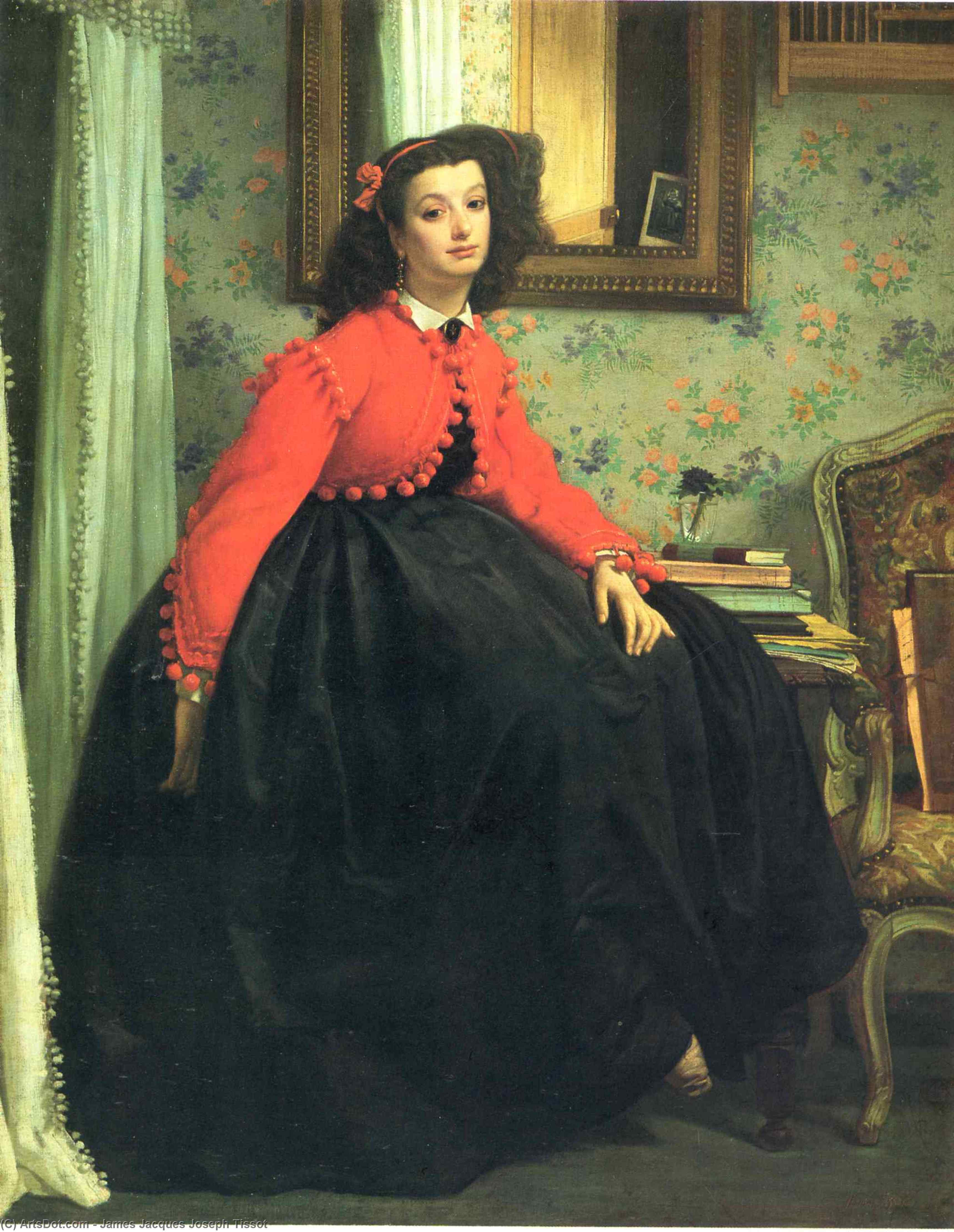 Wikioo.org - The Encyclopedia of Fine Arts - Painting, Artwork by James Jacques Joseph Tissot - Portrait of Mlle. L.L. (Young Lady in a Red Jacket)