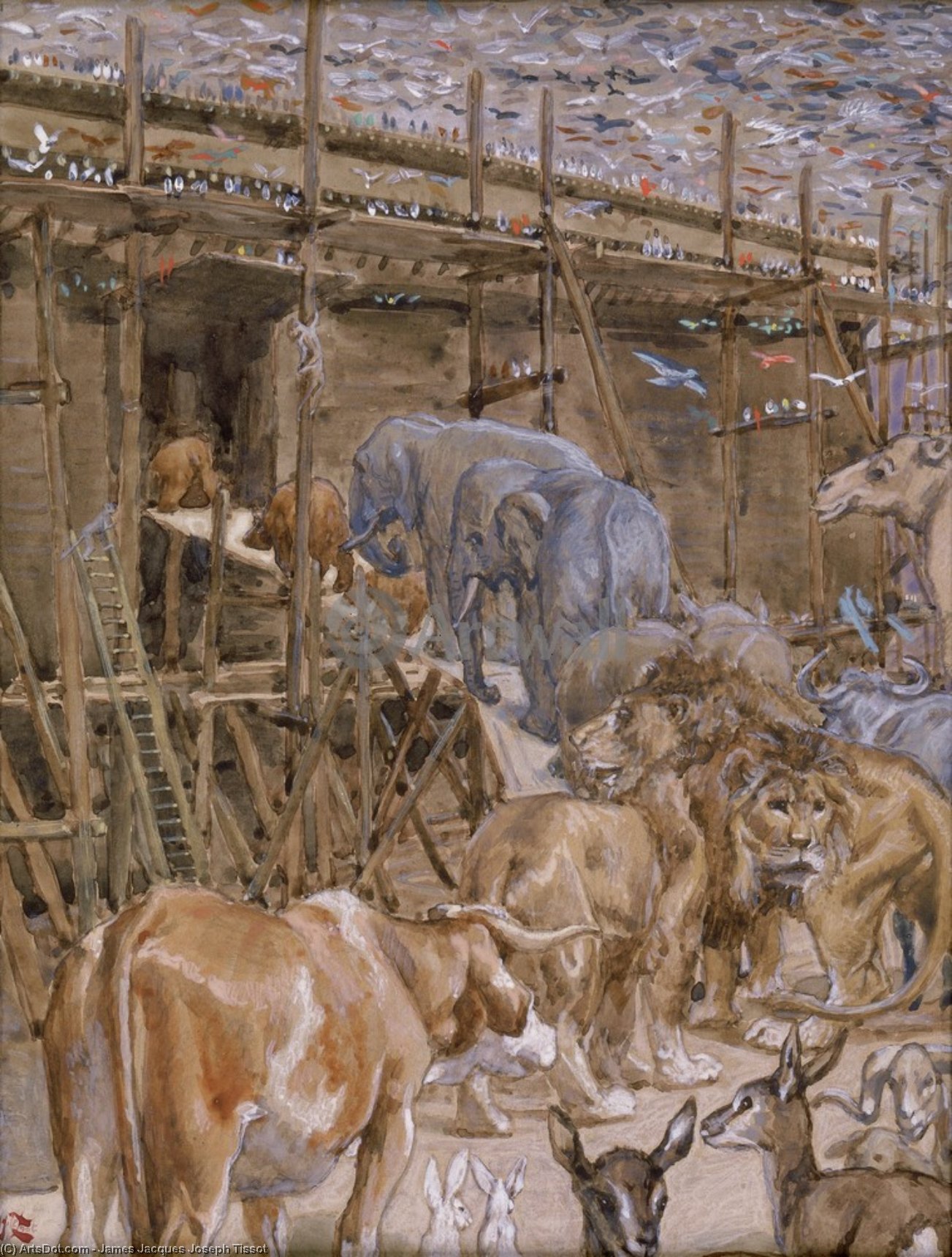 WikiOO.org - Encyclopedia of Fine Arts - Lukisan, Artwork James Jacques Joseph Tissot - The Animals Enter the Ark