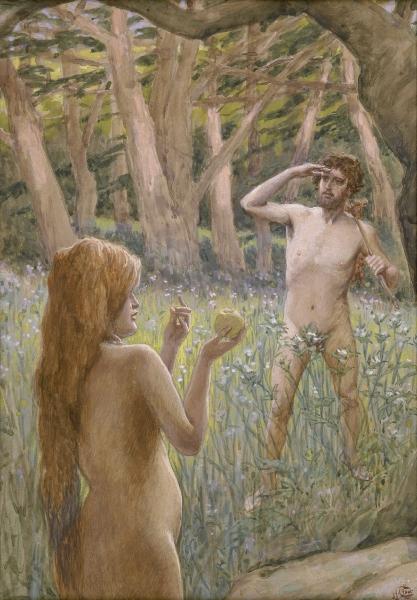 WikiOO.org - Encyclopedia of Fine Arts - Festés, Grafika James Jacques Joseph Tissot - Adam Is Tempted by Eve