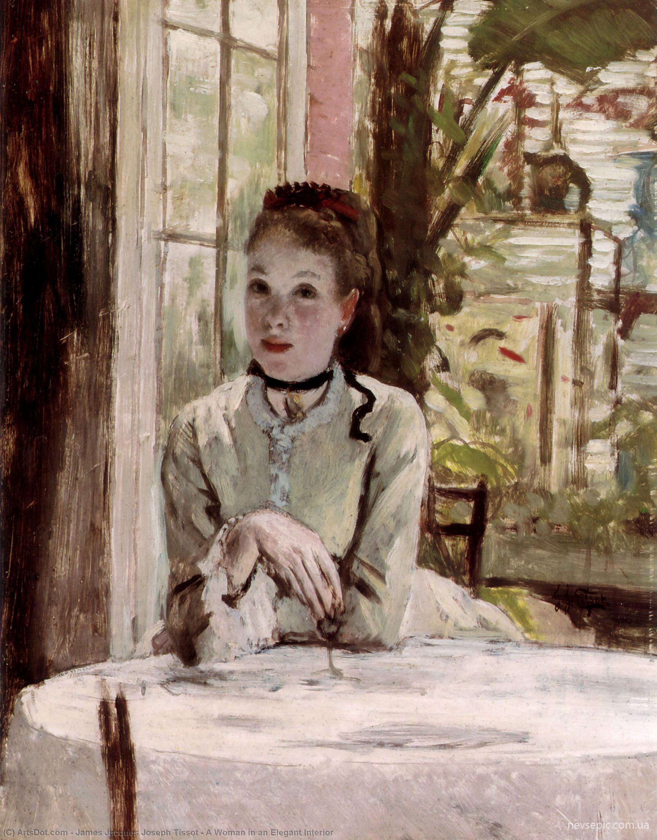 WikiOO.org - Encyclopedia of Fine Arts - Maleri, Artwork James Jacques Joseph Tissot - A Woman in an Elegant Interior