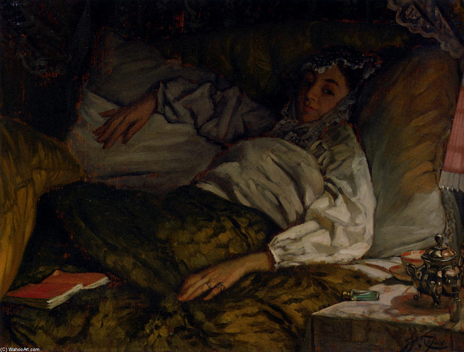 WikiOO.org - Encyclopedia of Fine Arts - Maľba, Artwork James Jacques Joseph Tissot - A Reclining Lady