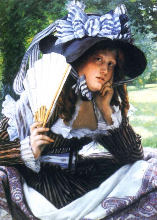 Wikioo.org - Encyklopedia Sztuk Pięknych - Malarstwo, Grafika James Jacques Joseph Tissot - Girl with a fan