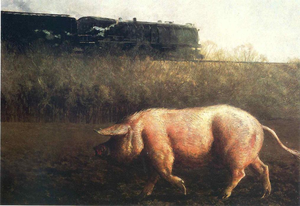Wikioo.org - The Encyclopedia of Fine Arts - Painting, Artwork by Jamie Wyeth - Pig and Train