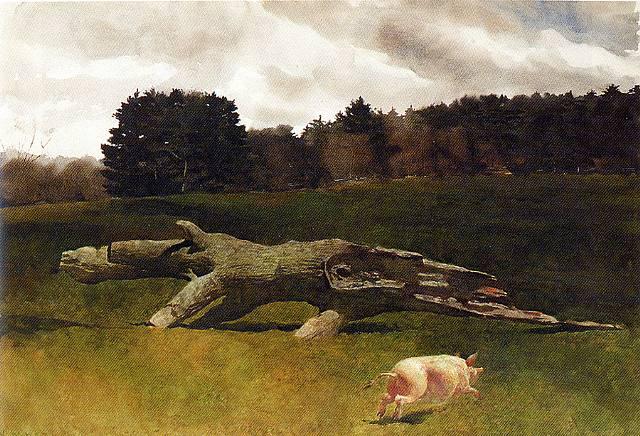 Wikioo.org - The Encyclopedia of Fine Arts - Painting, Artwork by Jamie Wyeth - The Runaway Pig