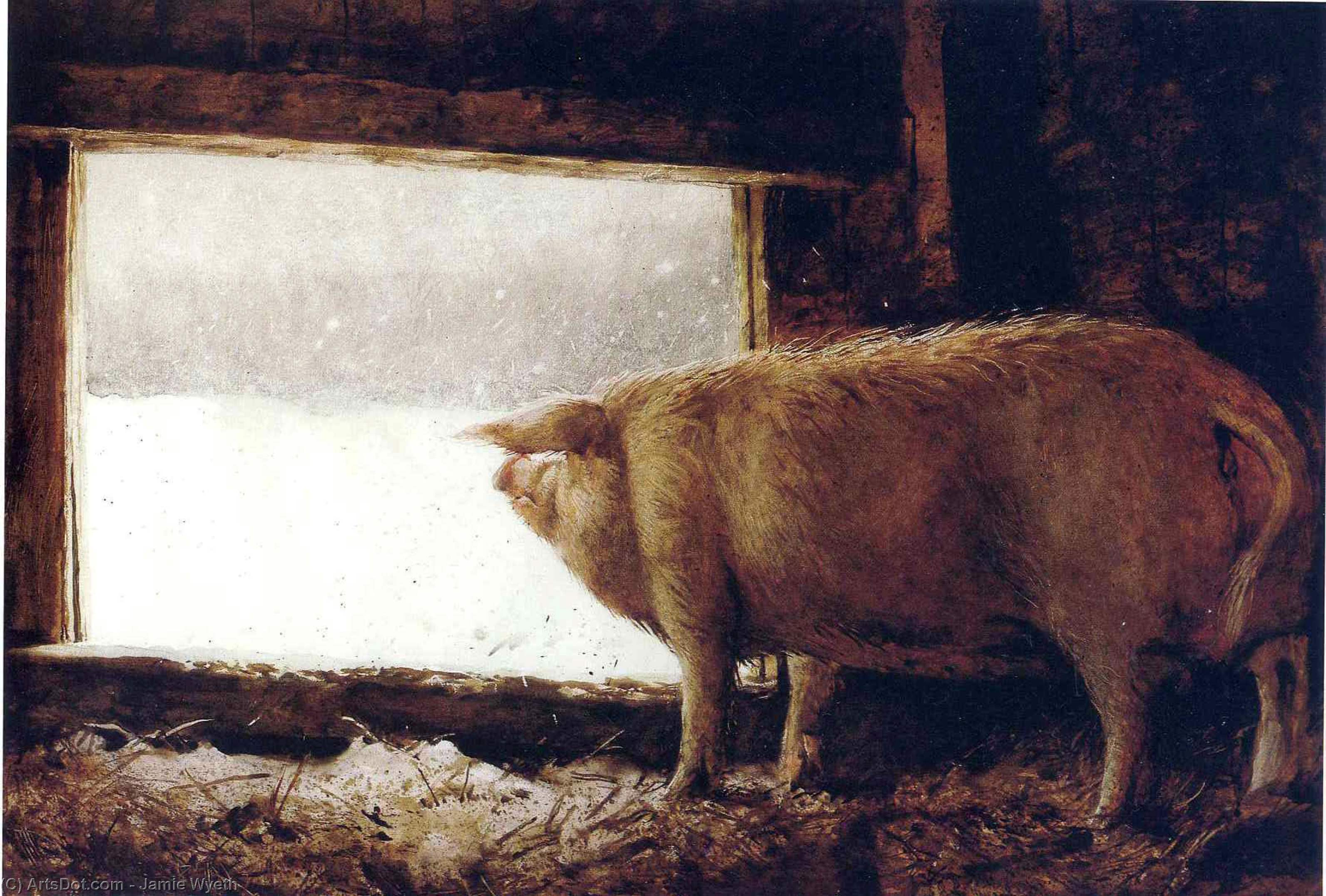 Wikoo.org - موسوعة الفنون الجميلة - اللوحة، العمل الفني Jamie Wyeth - Winter Pig