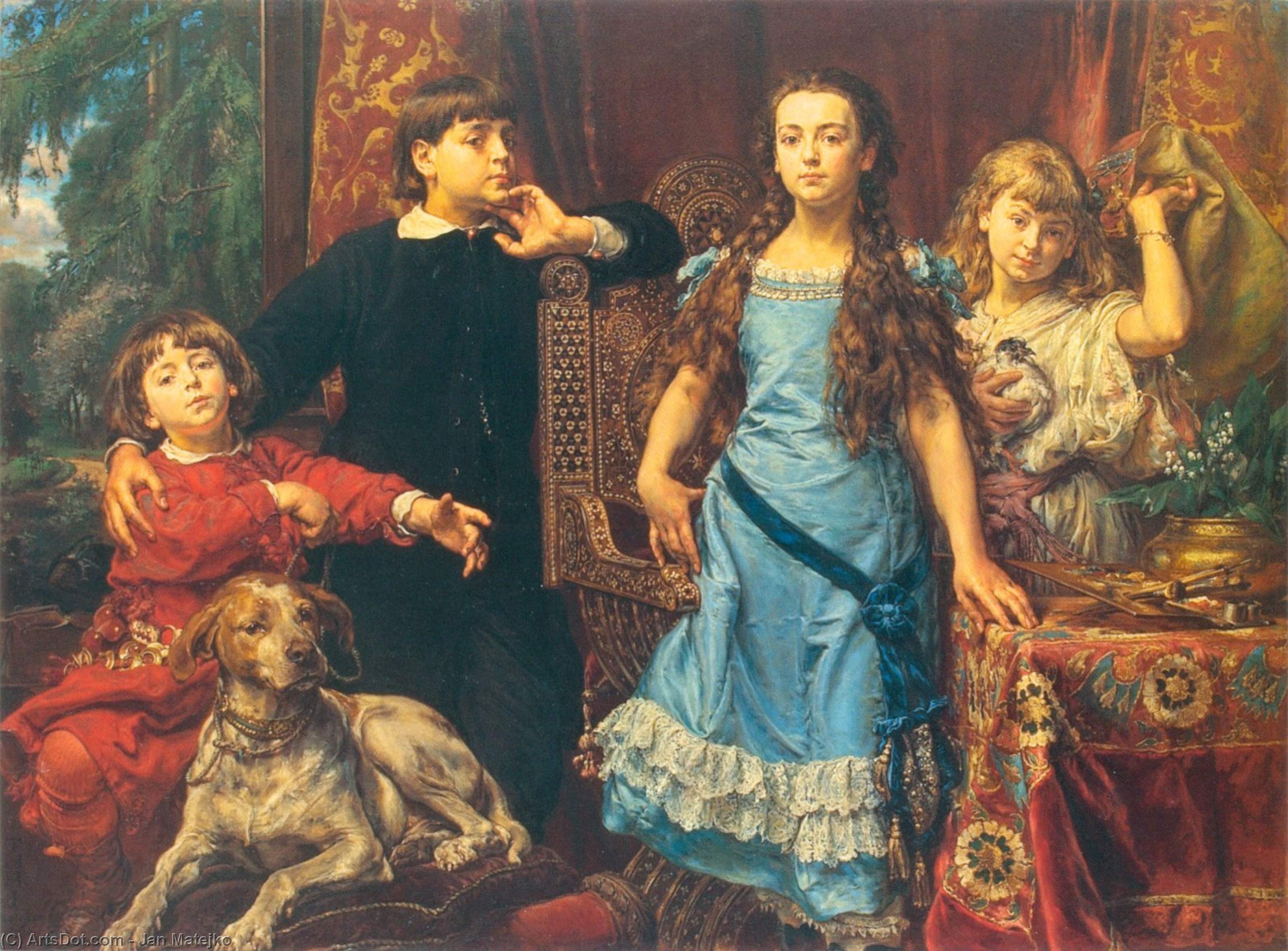 Wikioo.org - The Encyclopedia of Fine Arts - Painting, Artwork by Jan Matejko - Portrait of the artist`s four children