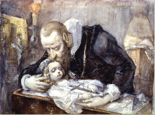 Wikioo.org - The Encyclopedia of Fine Arts - Painting, Artwork by Jan Matejko - Jan Kochanowski over the dead body of his daughter