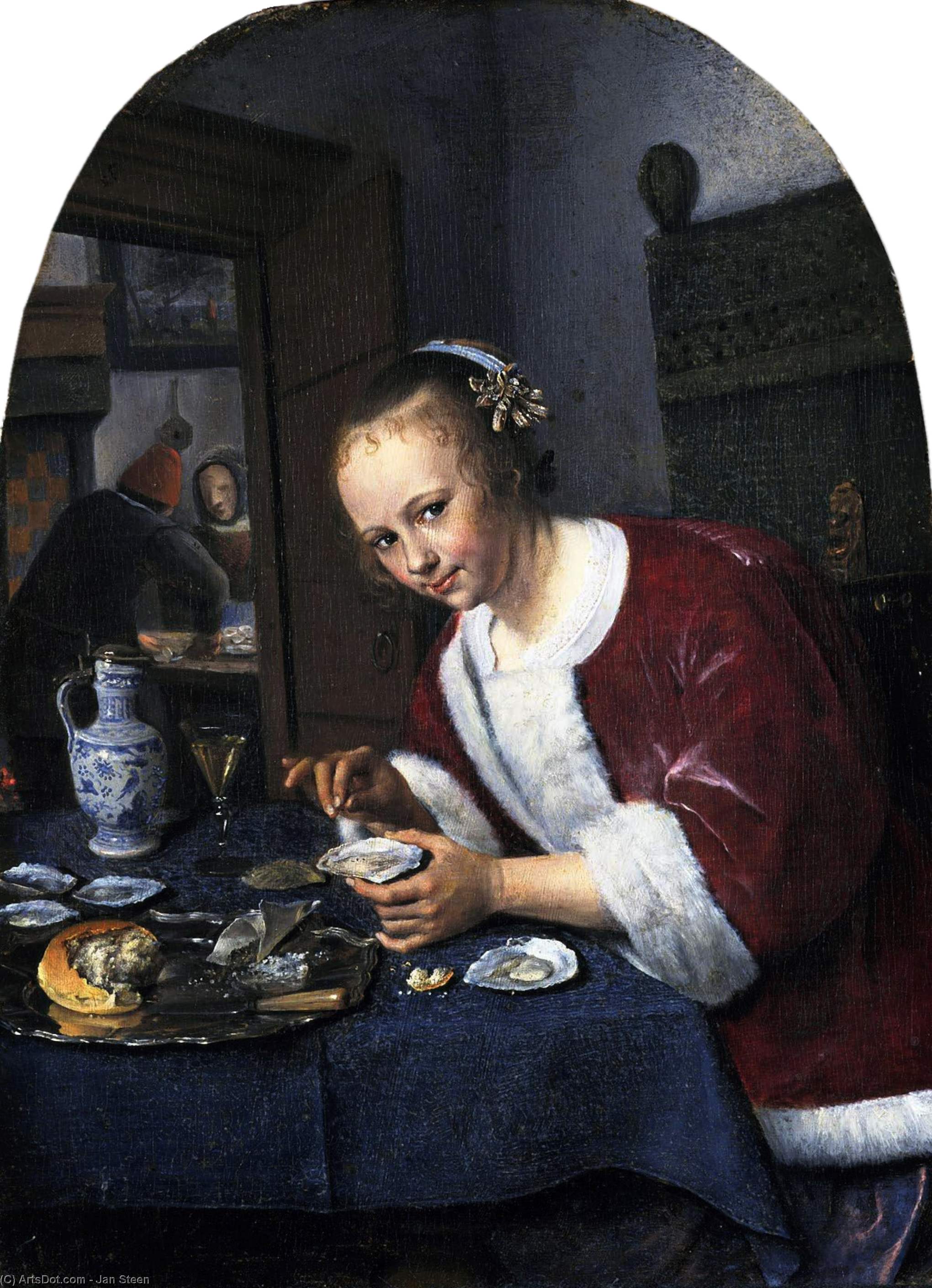 Wikioo.org - Die Enzyklopädie bildender Kunst - Malerei, Kunstwerk von Jan Steen - Mädchen essen Austern