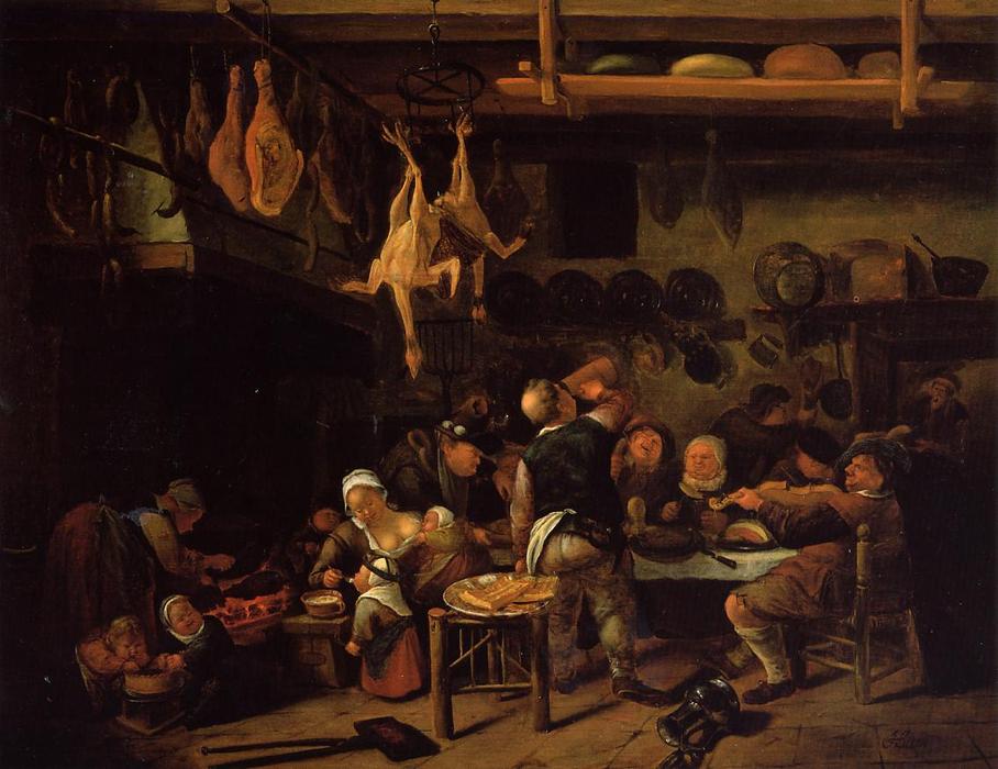 WikiOO.org - Encyclopedia of Fine Arts - Maleri, Artwork Jan Steen - Fat Kitchen