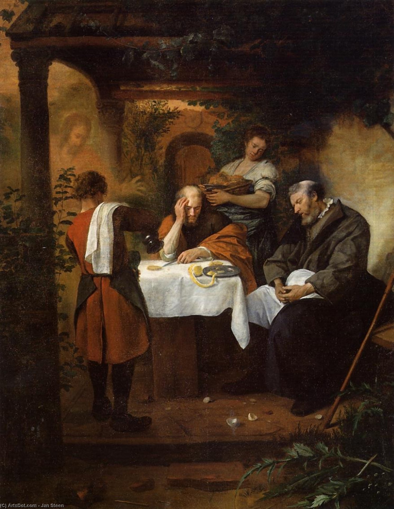 Wikioo.org - The Encyclopedia of Fine Arts - Painting, Artwork by Jan Steen - Supper at Emmaus