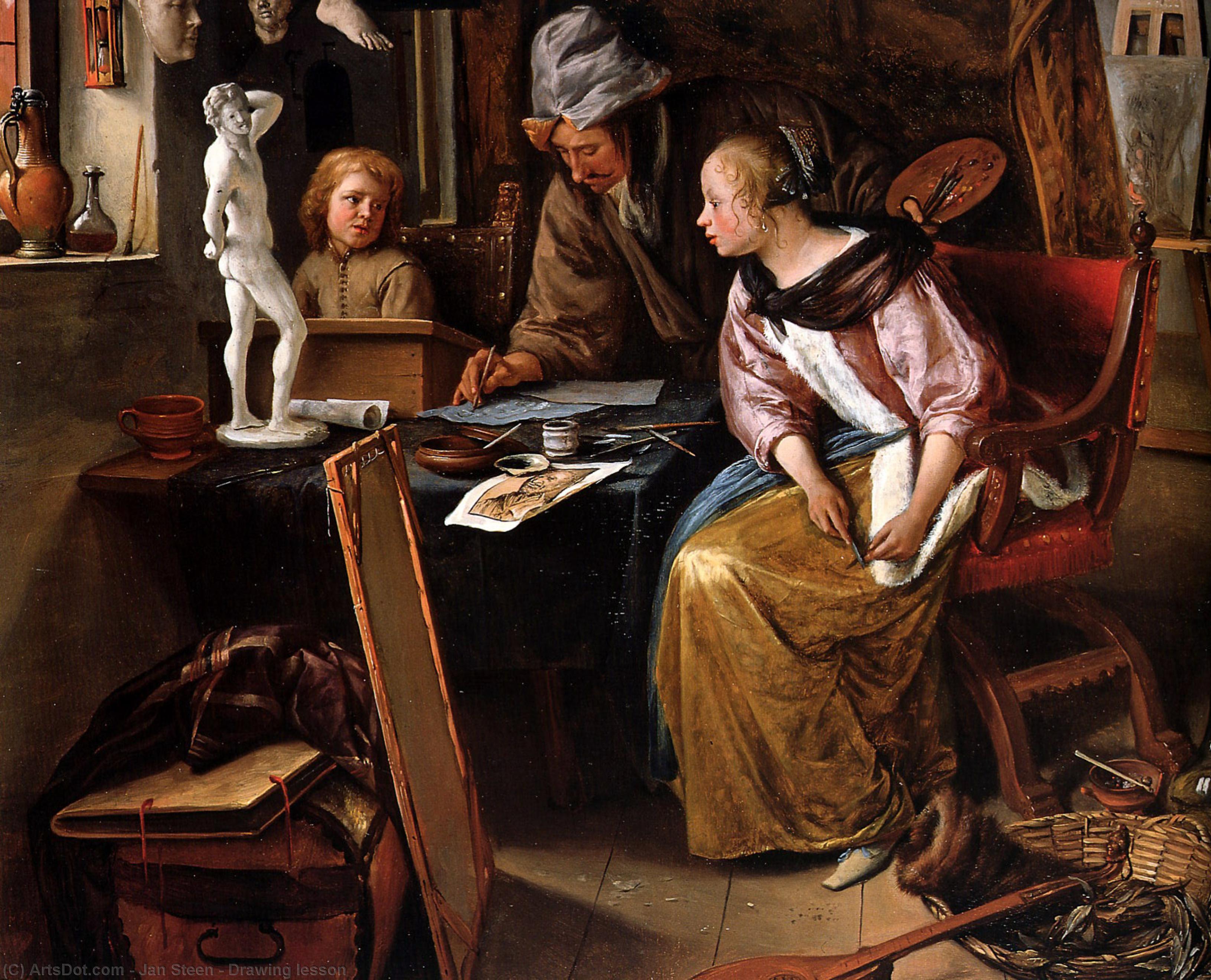 Wikioo.org - The Encyclopedia of Fine Arts - Painting, Artwork by Jan Steen - Drawing lesson