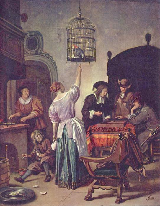 Wikioo.org - The Encyclopedia of Fine Arts - Painting, Artwork by Jan Steen - Parrot cage