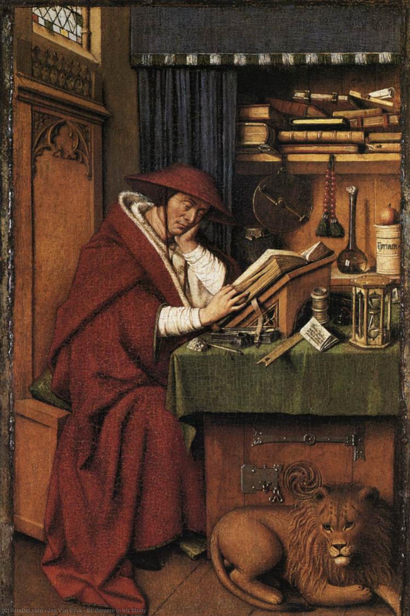 Wikioo.org – La Enciclopedia de las Bellas Artes - Pintura, Obras de arte de Jan Van Eyck - San Jerónimo cómo  su  estudio