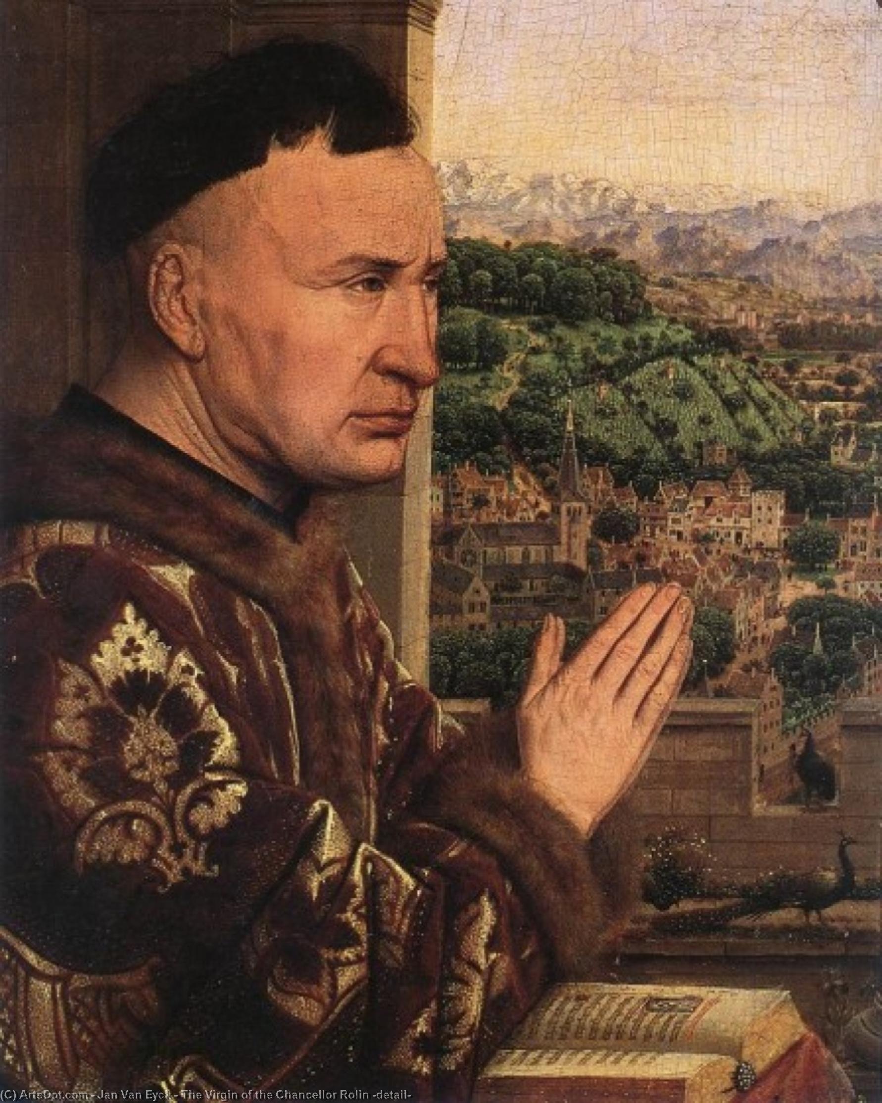 Wikioo.org – La Enciclopedia de las Bellas Artes - Pintura, Obras de arte de Jan Van Eyck - La Virgen del Canciller Rolin Detalle