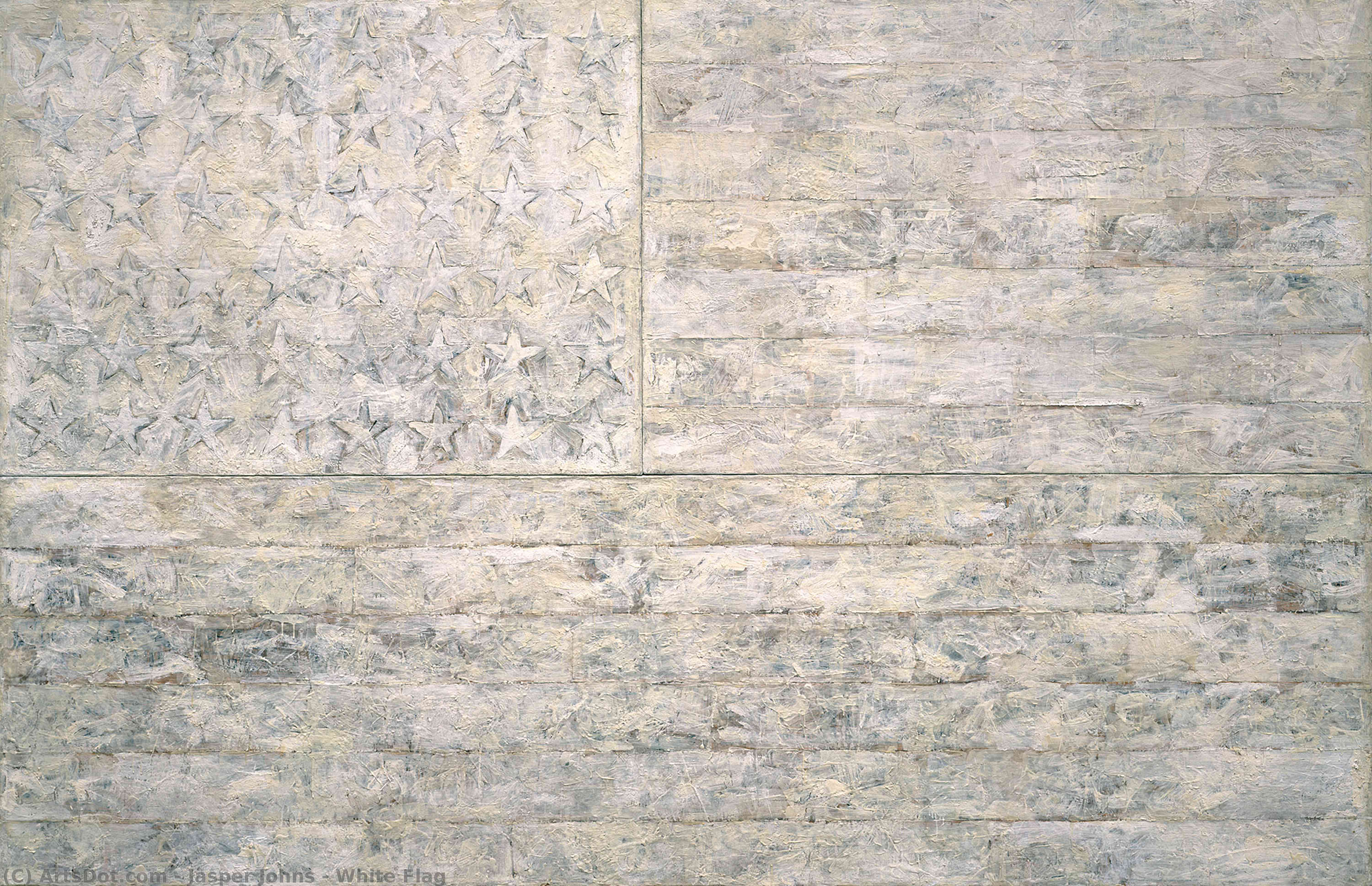 Wikoo.org - موسوعة الفنون الجميلة - اللوحة، العمل الفني Jasper Johns - White Flag