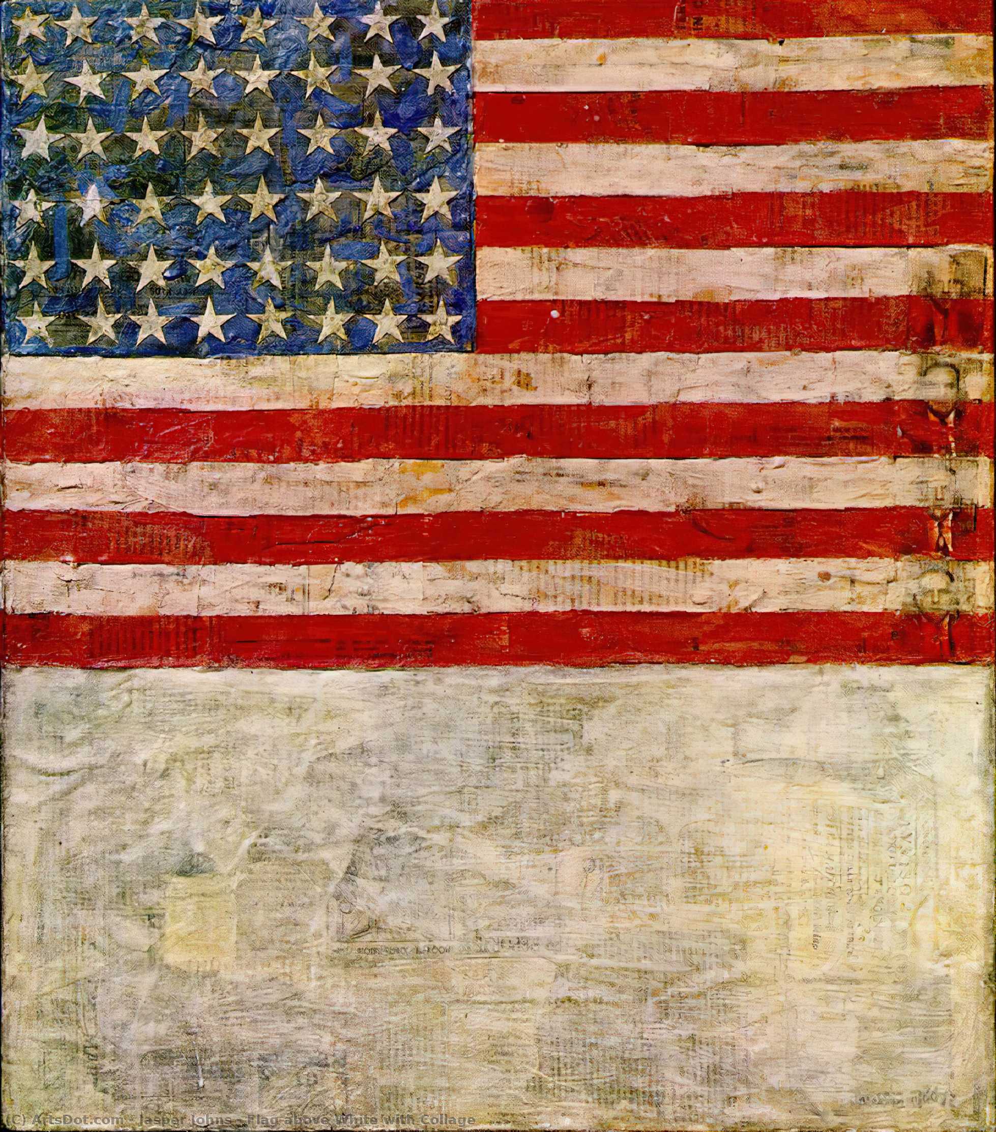 WikiOO.org - Enciclopédia das Belas Artes - Pintura, Arte por Jasper Johns - Flag above White with Collage