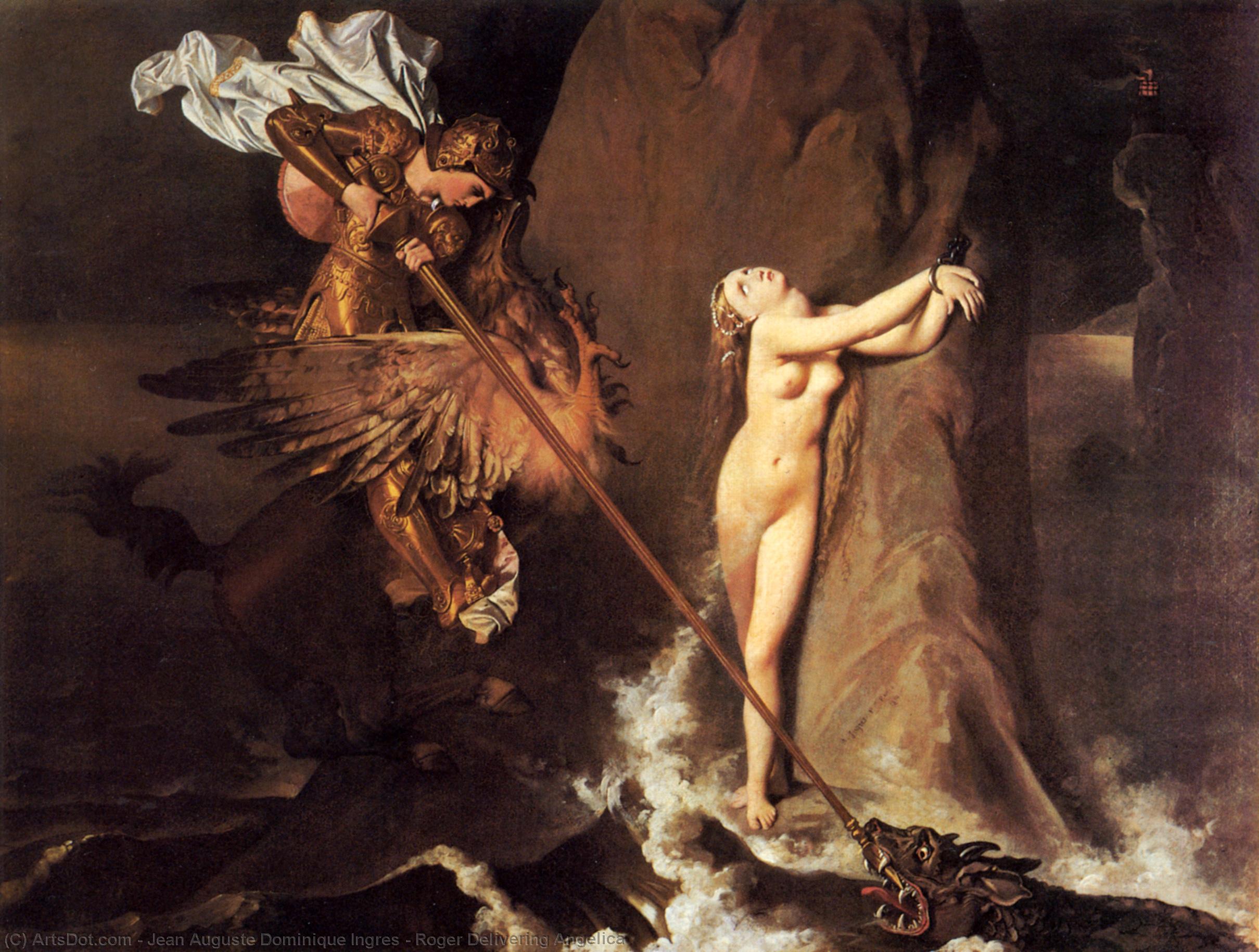 WikiOO.org - Encyclopedia of Fine Arts - Lukisan, Artwork Jean Auguste Dominique Ingres - Roger Delivering Angelica