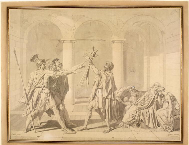 Wikioo.org - The Encyclopedia of Fine Arts - Painting, Artwork by Jean Auguste Dominique Ingres - The Oath of the Horatii, according to David