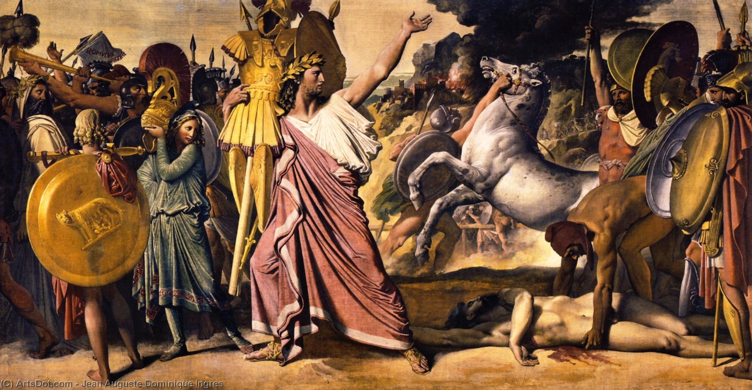 WikiOO.org - Εγκυκλοπαίδεια Καλών Τεχνών - Ζωγραφική, έργα τέχνης Jean Auguste Dominique Ingres - Romulus' Victory over Acron