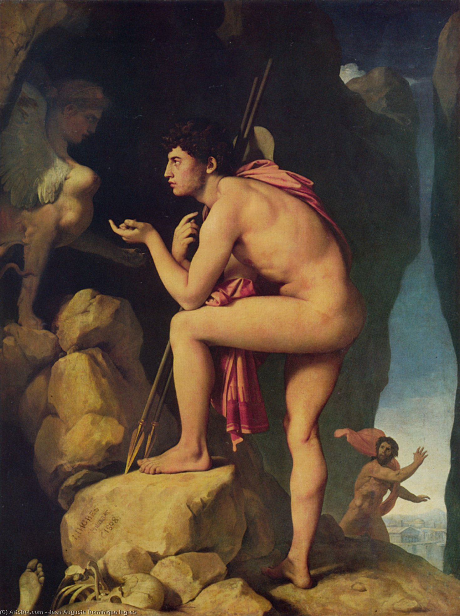 Wikioo.org – La Enciclopedia de las Bellas Artes - Pintura, Obras de arte de Jean Auguste Dominique Ingres - Edipo asícomo  el  Esfinge
