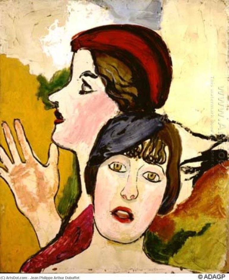 Wikioo.org - The Encyclopedia of Fine Arts - Painting, Artwork by Jean Philippe Arthur Dubuffet - Two female heads in profile