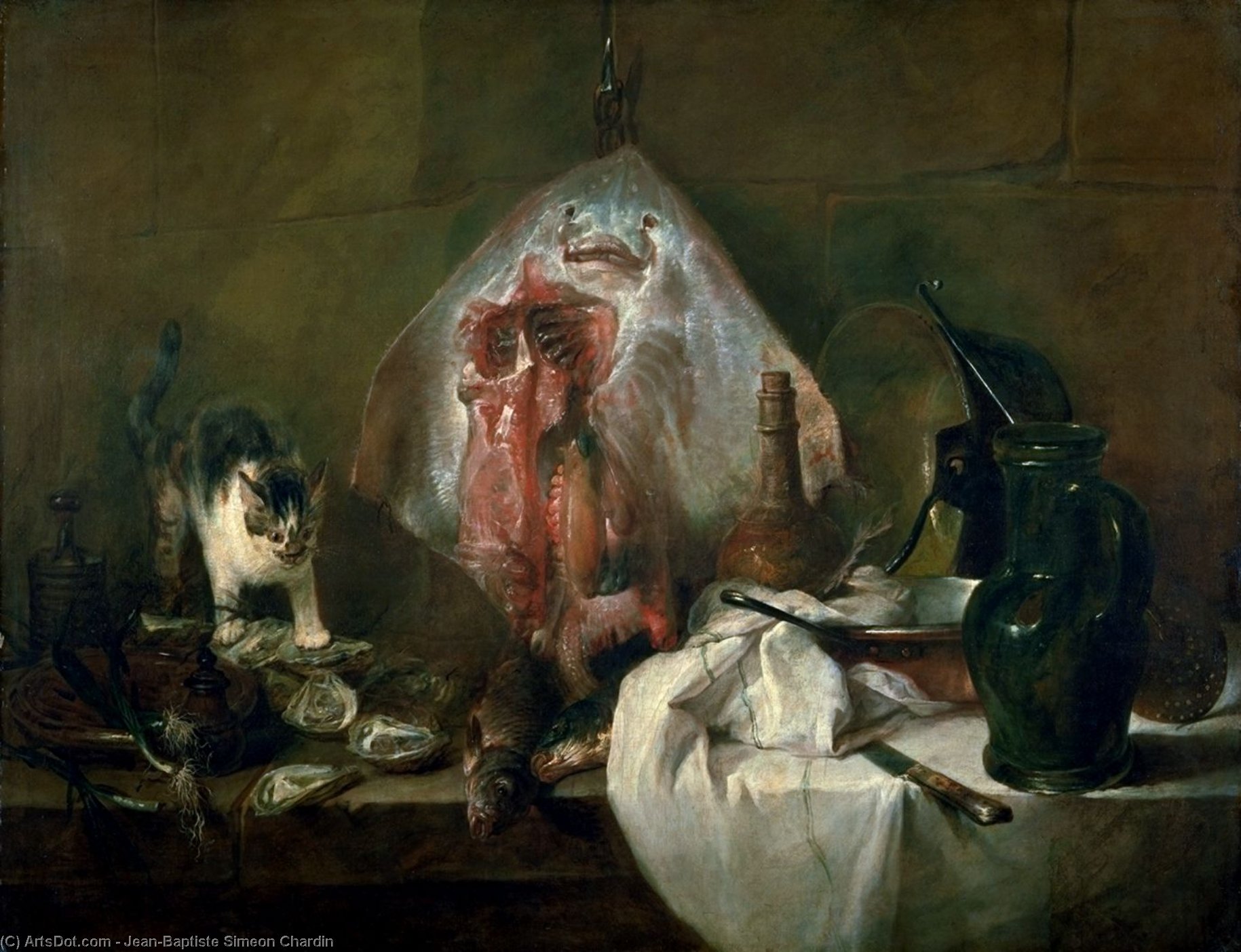 Wikoo.org - موسوعة الفنون الجميلة - اللوحة، العمل الفني Jean-Baptiste Simeon Chardin - The Ray or, The Kitchen Interior