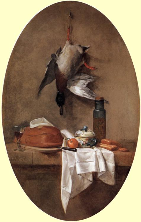 Wikioo.org - The Encyclopedia of Fine Arts - Painting, Artwork by Jean-Baptiste Simeon Chardin - Duck with an Olive Jar