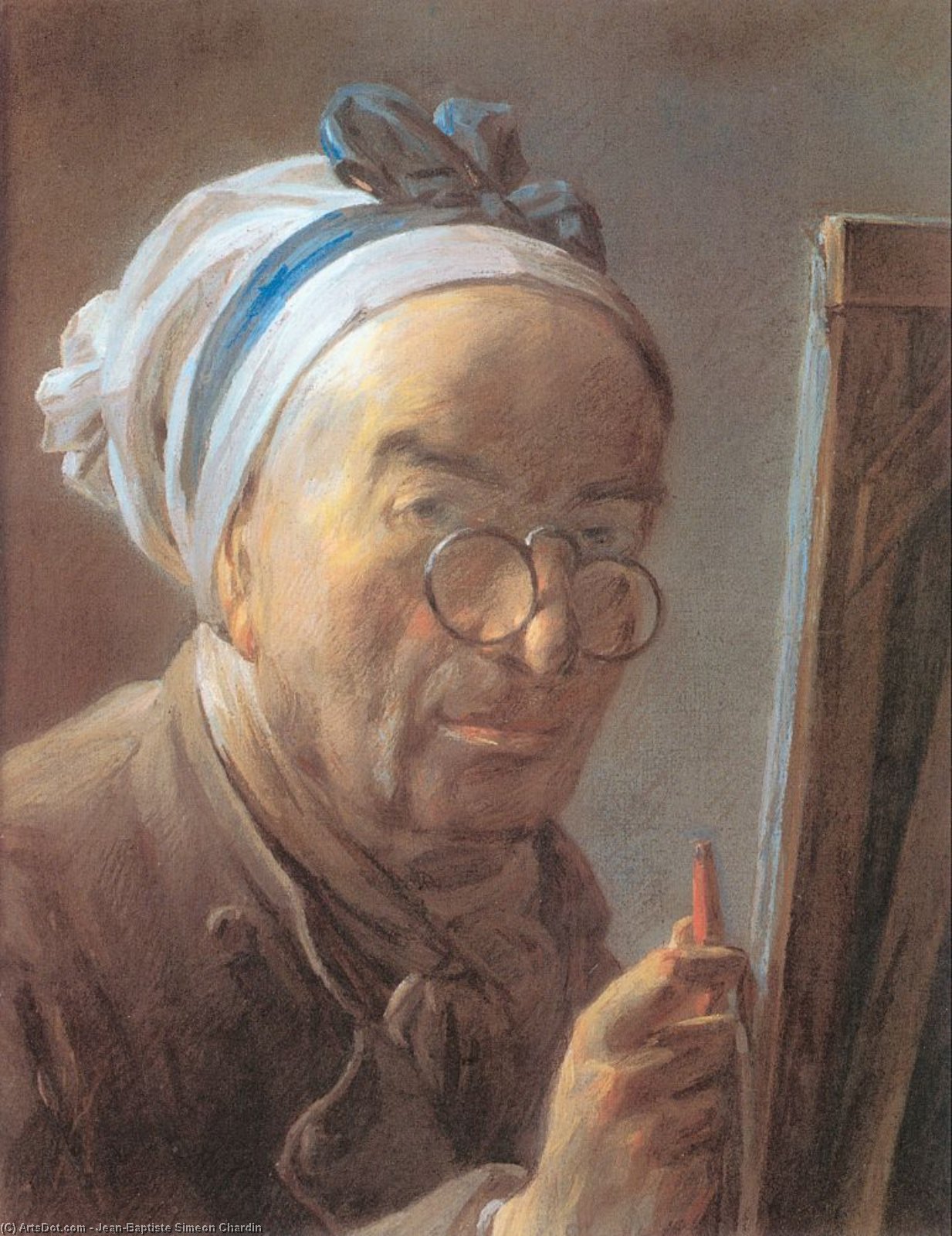 Wikioo.org - The Encyclopedia of Fine Arts - Painting, Artwork by Jean-Baptiste Simeon Chardin - Self-Portrait with an Easel