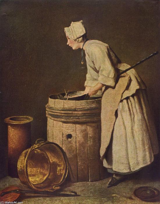 Wikioo.org - The Encyclopedia of Fine Arts - Painting, Artwork by Jean-Baptiste Simeon Chardin - Frau, Geschirr scheuernd