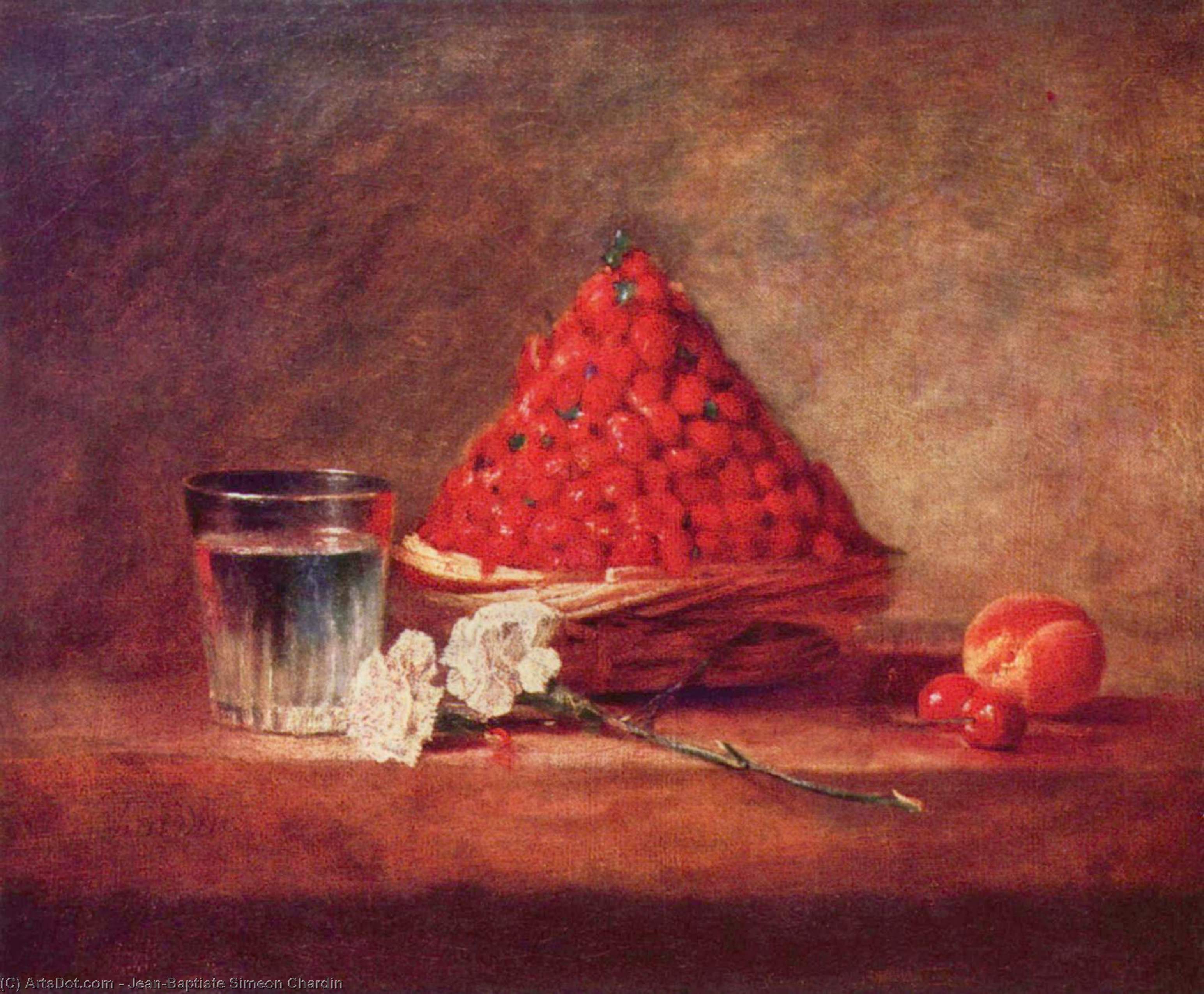 Wikioo.org – La Enciclopedia de las Bellas Artes - Pintura, Obras de arte de Jean-Baptiste Simeon Chardin - Cesta de la fresa de la canasta de fresas