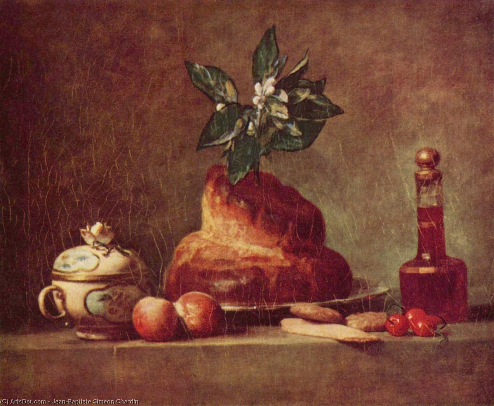 Wikioo.org – La Enciclopedia de las Bellas Artes - Pintura, Obras de arte de Jean-Baptiste Simeon Chardin - Todavía vida con el bollo de leche