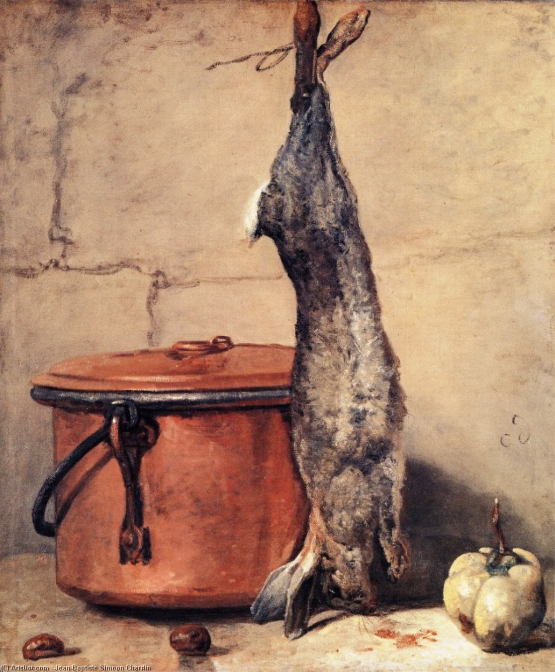 Wikioo.org - The Encyclopedia of Fine Arts - Painting, Artwork by Jean-Baptiste Simeon Chardin - Rabbit and Copper Pot