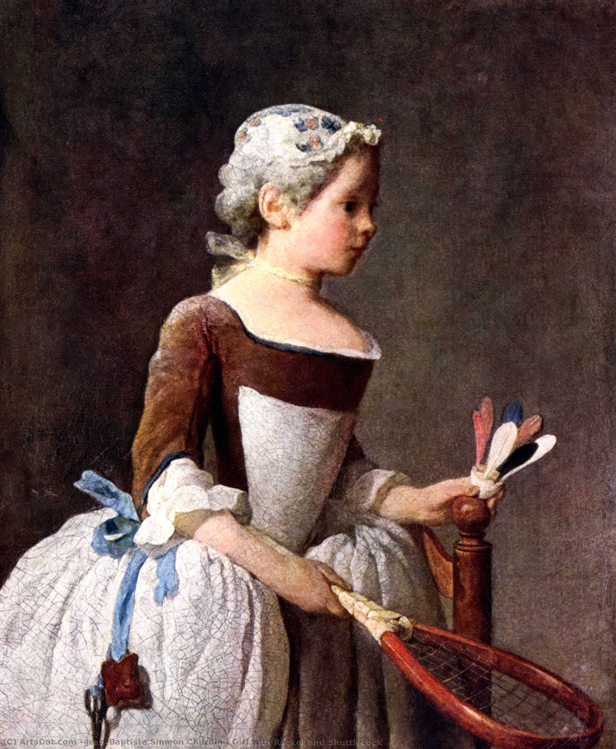 Wikioo.org - The Encyclopedia of Fine Arts - Painting, Artwork by Jean-Baptiste Simeon Chardin - Girl with Racket and Shuttlecock