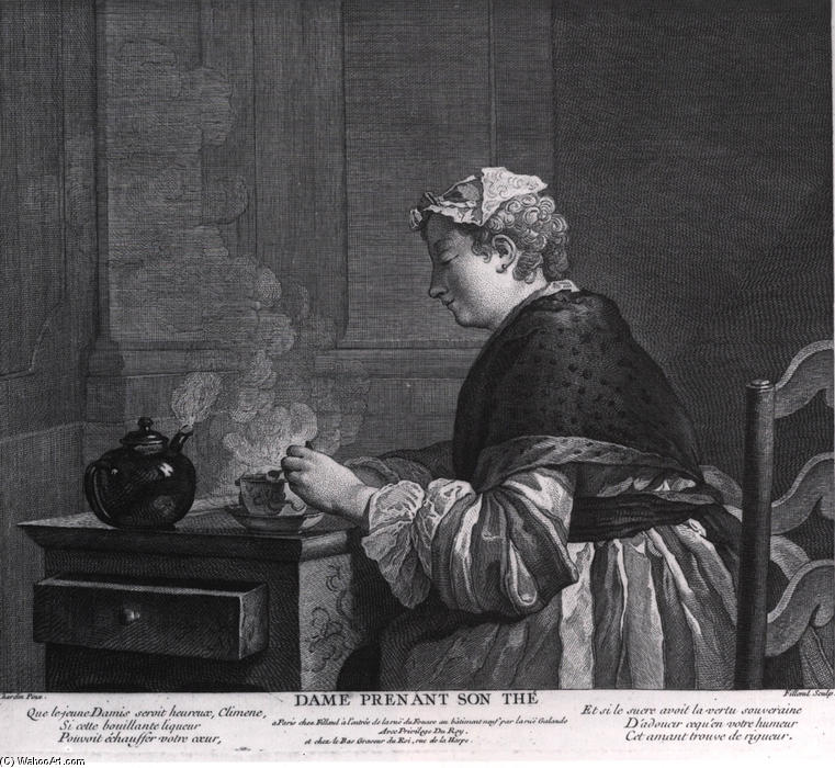 Wikioo.org – L'Encyclopédie des Beaux Arts - Peinture, Oeuvre de Jean-Baptiste Simeon Chardin - une dame qui prend thé