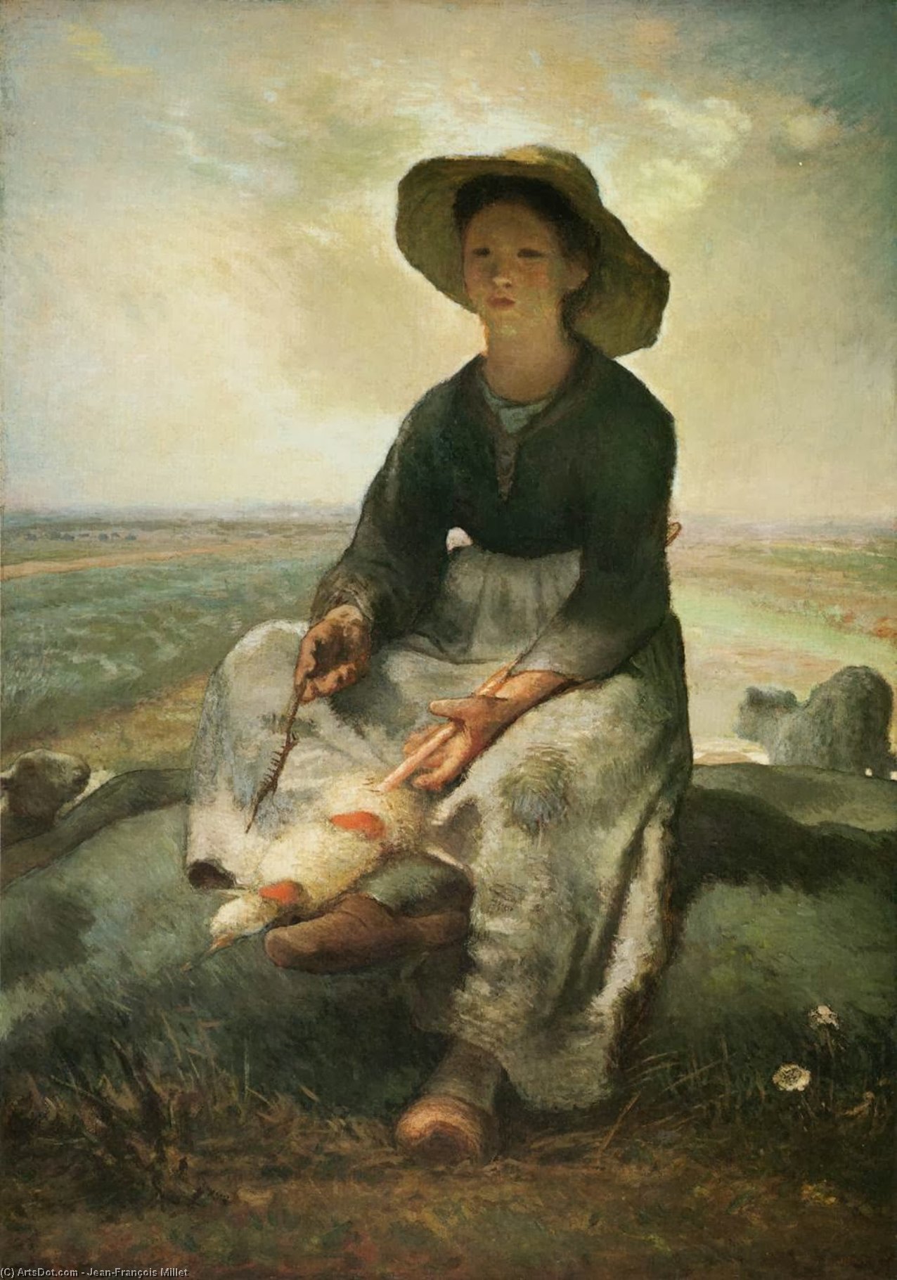 WikiOO.org – 美術百科全書 - 繪畫，作品 Jean-François Millet - 青年牧羊女