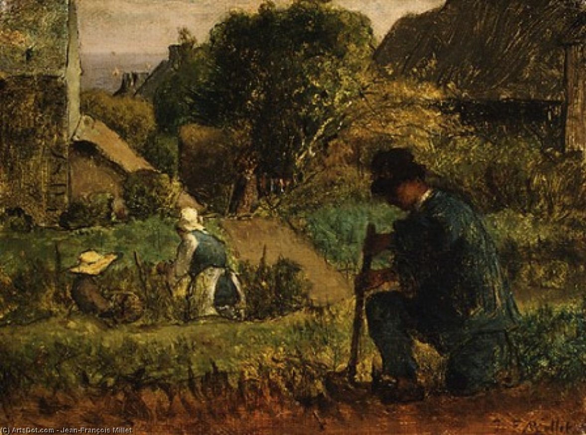 WikiOO.org - Enciclopédia das Belas Artes - Pintura, Arte por Jean-François Millet - Garden Scene