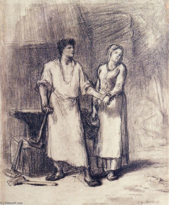 Wikoo.org - موسوعة الفنون الجميلة - اللوحة، العمل الفني Jean-François Millet - The Blacksmith and His Bride