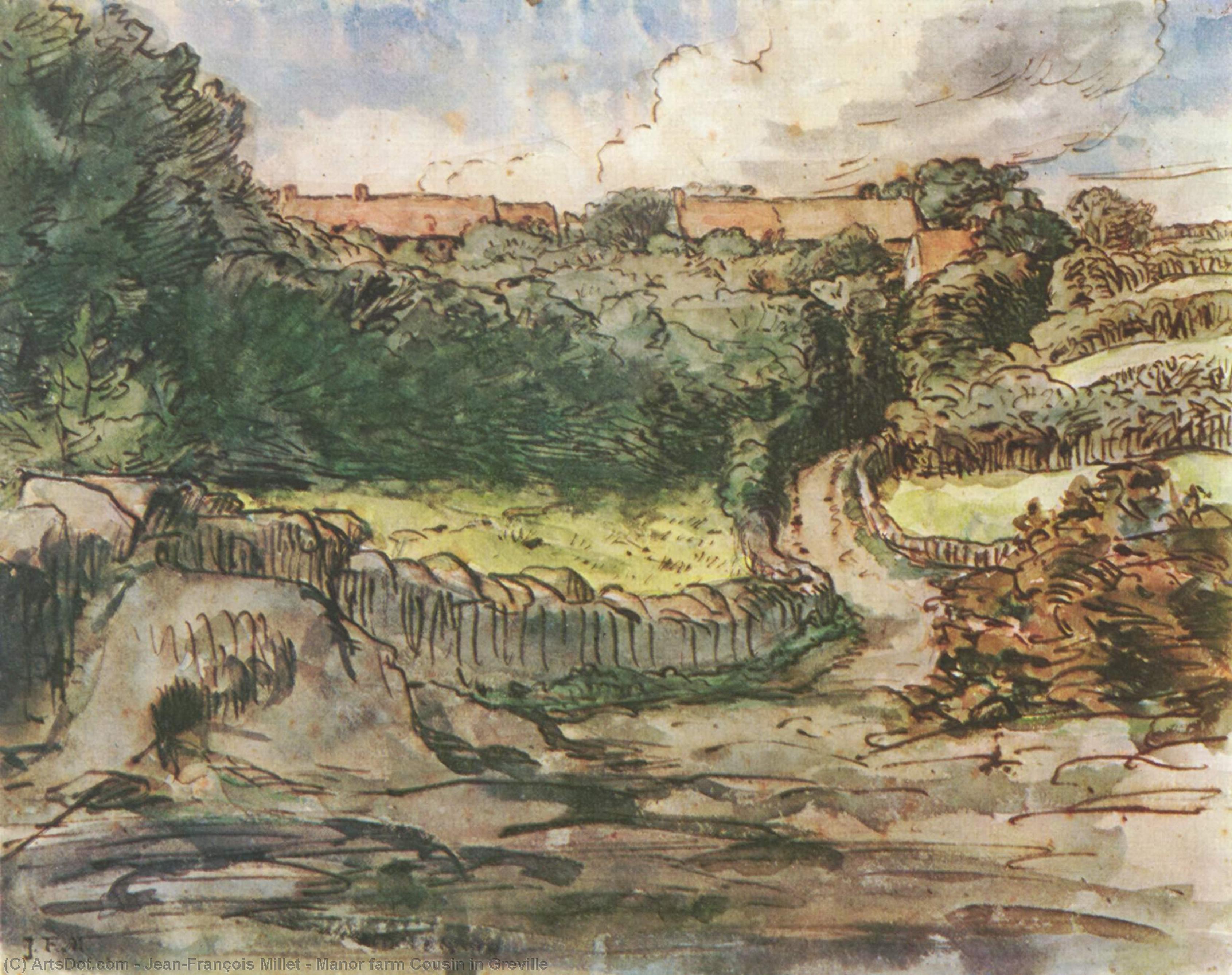 WikiOO.org - אנציקלופדיה לאמנויות יפות - ציור, יצירות אמנות Jean-François Millet - Manor farm Cousin in Greville