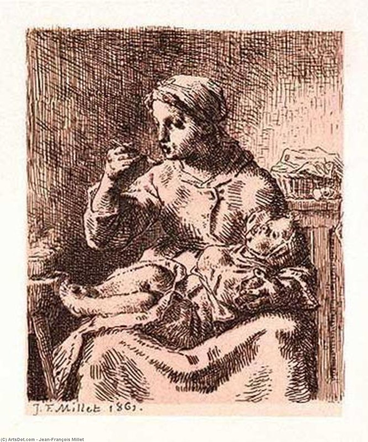 WikiOO.org - Encyclopedia of Fine Arts - Lukisan, Artwork Jean-François Millet - The porridge