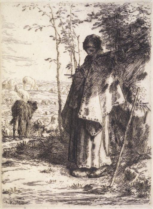 Wikioo.org - Bách khoa toàn thư về mỹ thuật - Vẽ tranh, Tác phẩm nghệ thuật Jean-François Millet - The Large Shepherdess