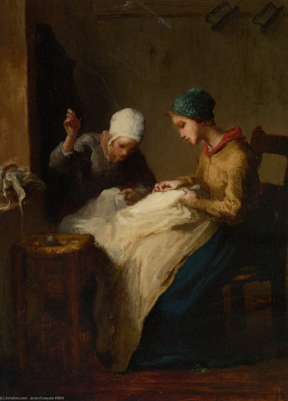 Wikioo.org - The Encyclopedia of Fine Arts - Painting, Artwork by Jean-François Millet - The Young Seamstress